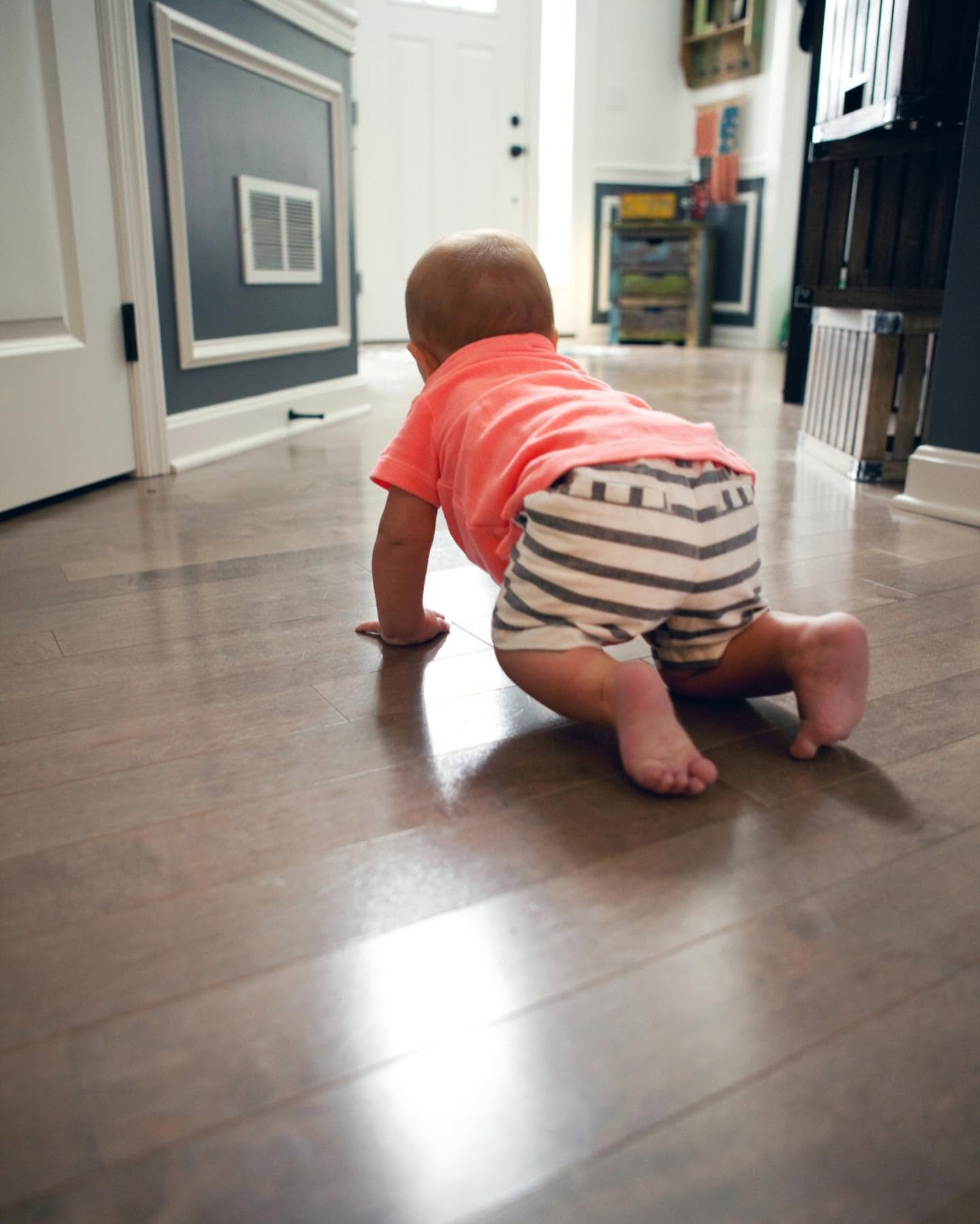 Family-friendly hardwood flooring in a home entryway